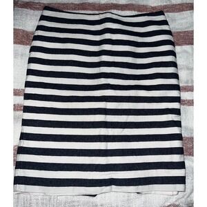 Ann Taylor Pencil Skirt Womens 10 Navy Blue White Striped Cotton Linen Excellent